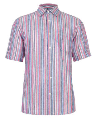Easy to Iron Pure Linen Shirt with Pocket Blue Harbour M&S