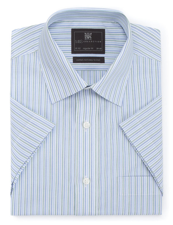 Easy to Iron Short Sleeve Multi-Striped Poplin Shirt Image 1 of 1