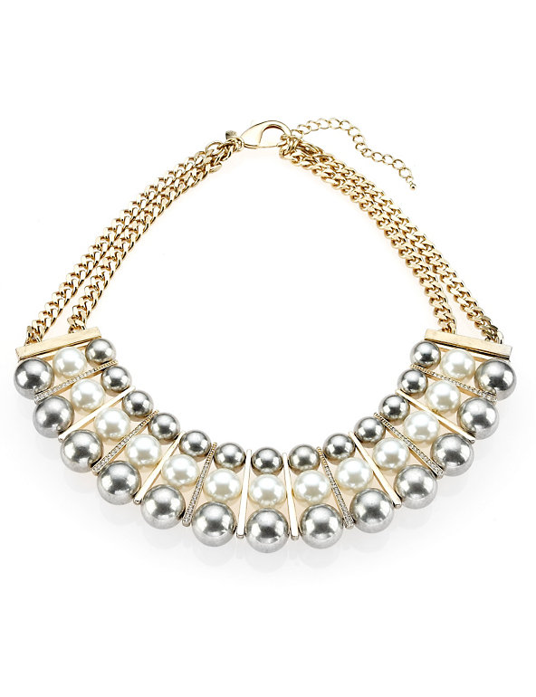 Eclipse Bead Pearl Effect Metal Necklace Image 1 of 1