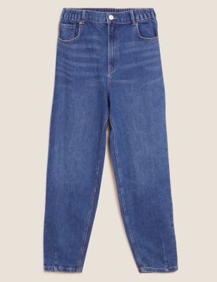 elasticated high waist jeans