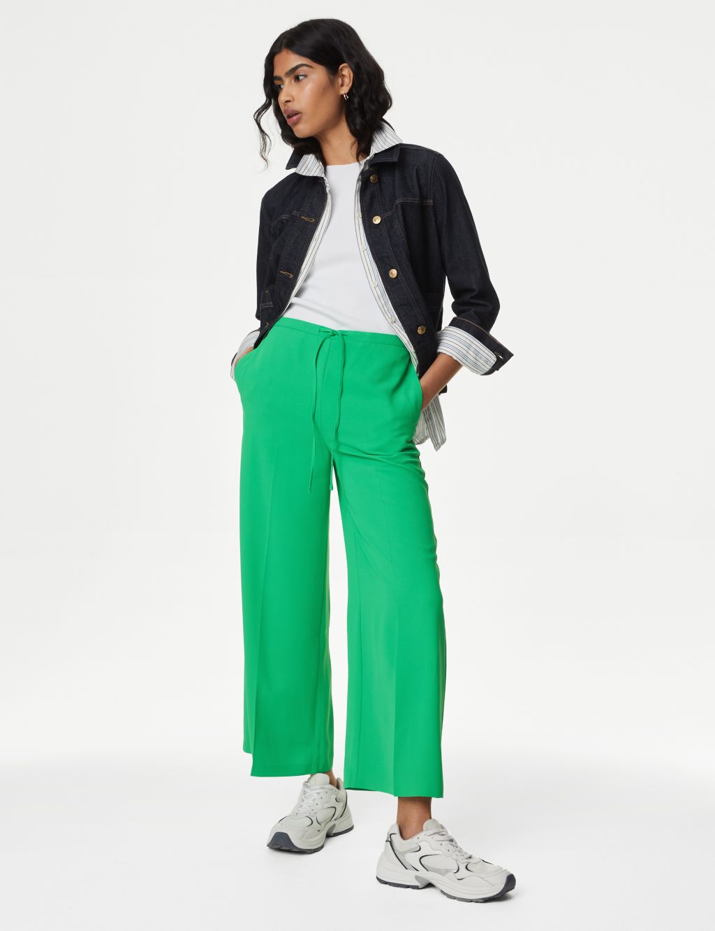 Elasticated Waist Wide Leg Cropped Trousers 3 of 6