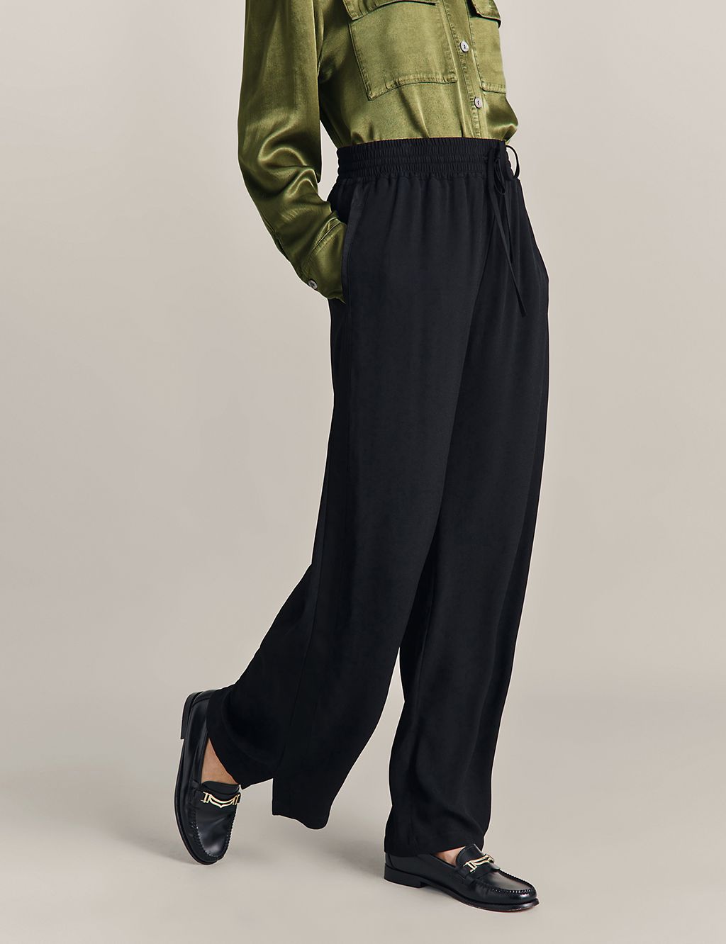 Elasticated Waist Wide Leg Trousers | Ghost | M&S