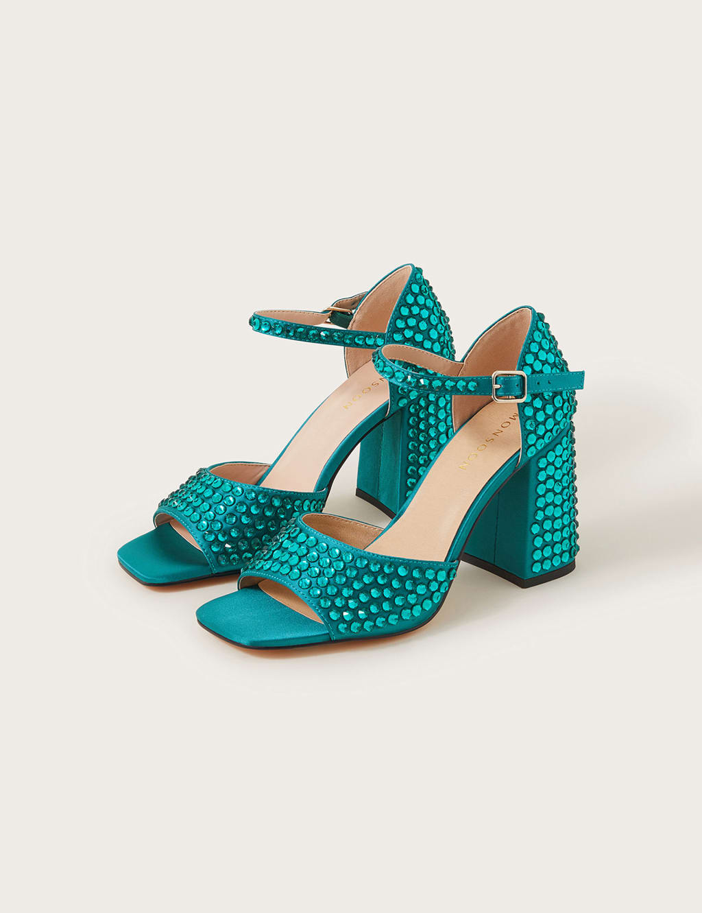 Embellished high heel sandals with clearance ankle strap