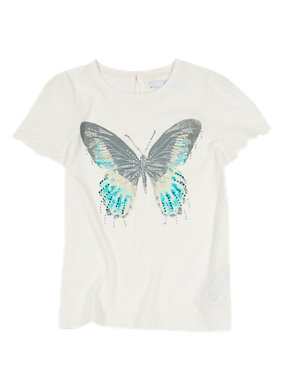 Embellished Butterfly Print T-Shirt with Modal (1-7 Years) Image 2 of 3
