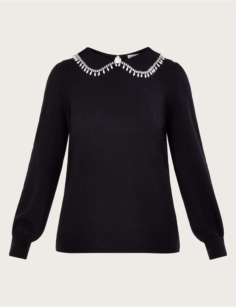 Embellished Collared Blouson Sleeve Jumper Monsoon M S