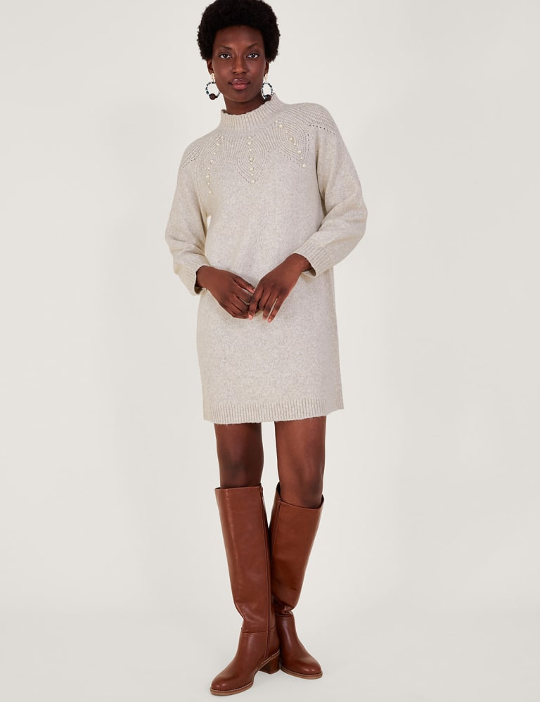 High neck knitted 2025 jumper dress