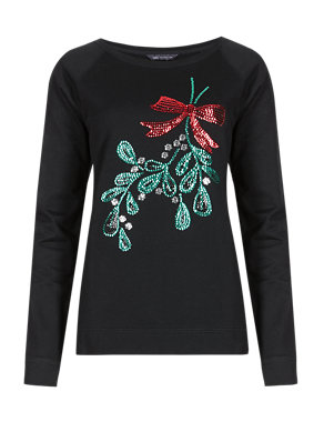 Embellished Mistletoe Christmas Jumper Image 2 of 4