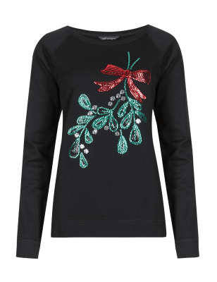 Embellished Mistletoe Christmas Jumper | Mu0026S Collection | Mu0026S