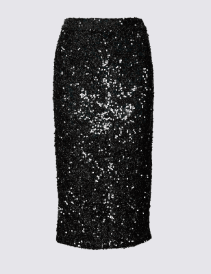 marks and spencer black midi skirt