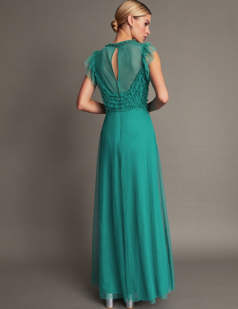 Embellished Ruffle Maxi Waisted Dress