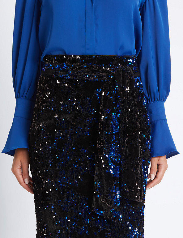 Embellished Sequin Pencil Midi Skirt ...