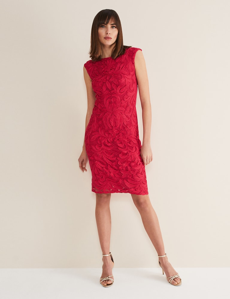 Embellished Slash Neck Shift Dress