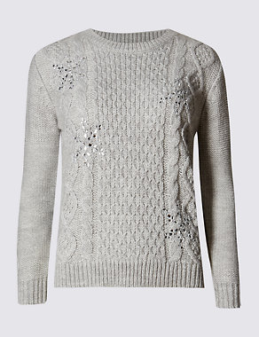 Embellished Snowflake Cable Knit Jumper Image 2 of 4