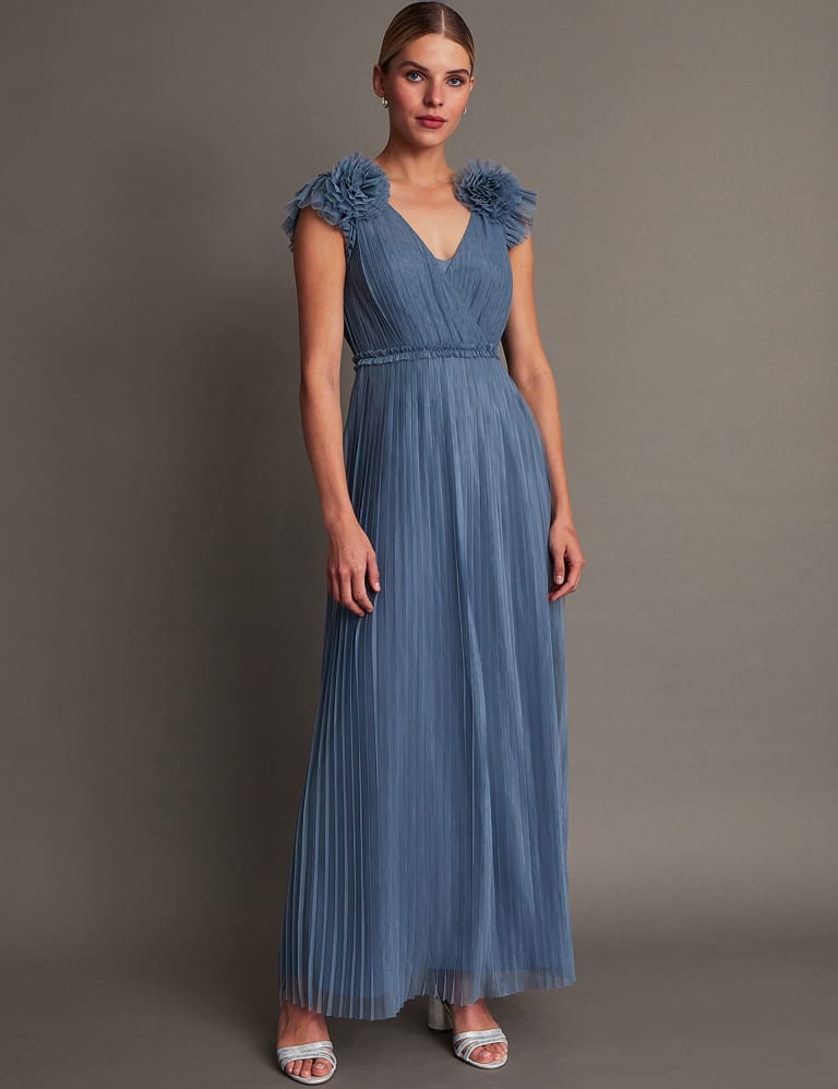 Embellished V Neck Pleated Maxi Waisted Dress Monsoon M S