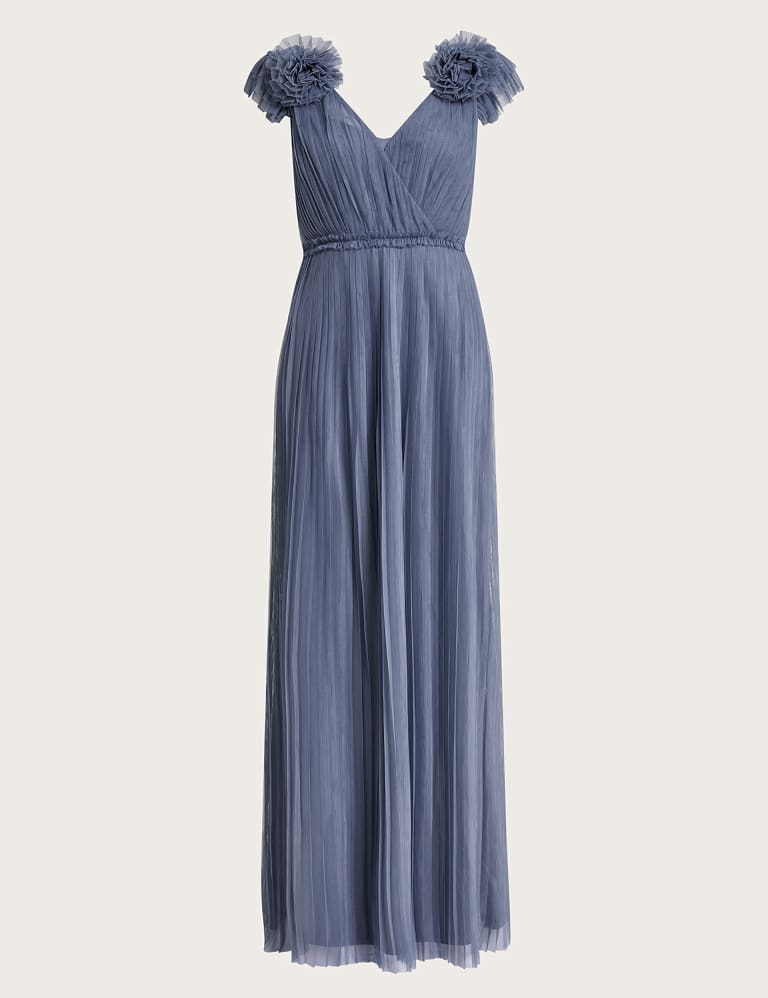 Embellished V Neck Pleated Maxi Waisted Dress