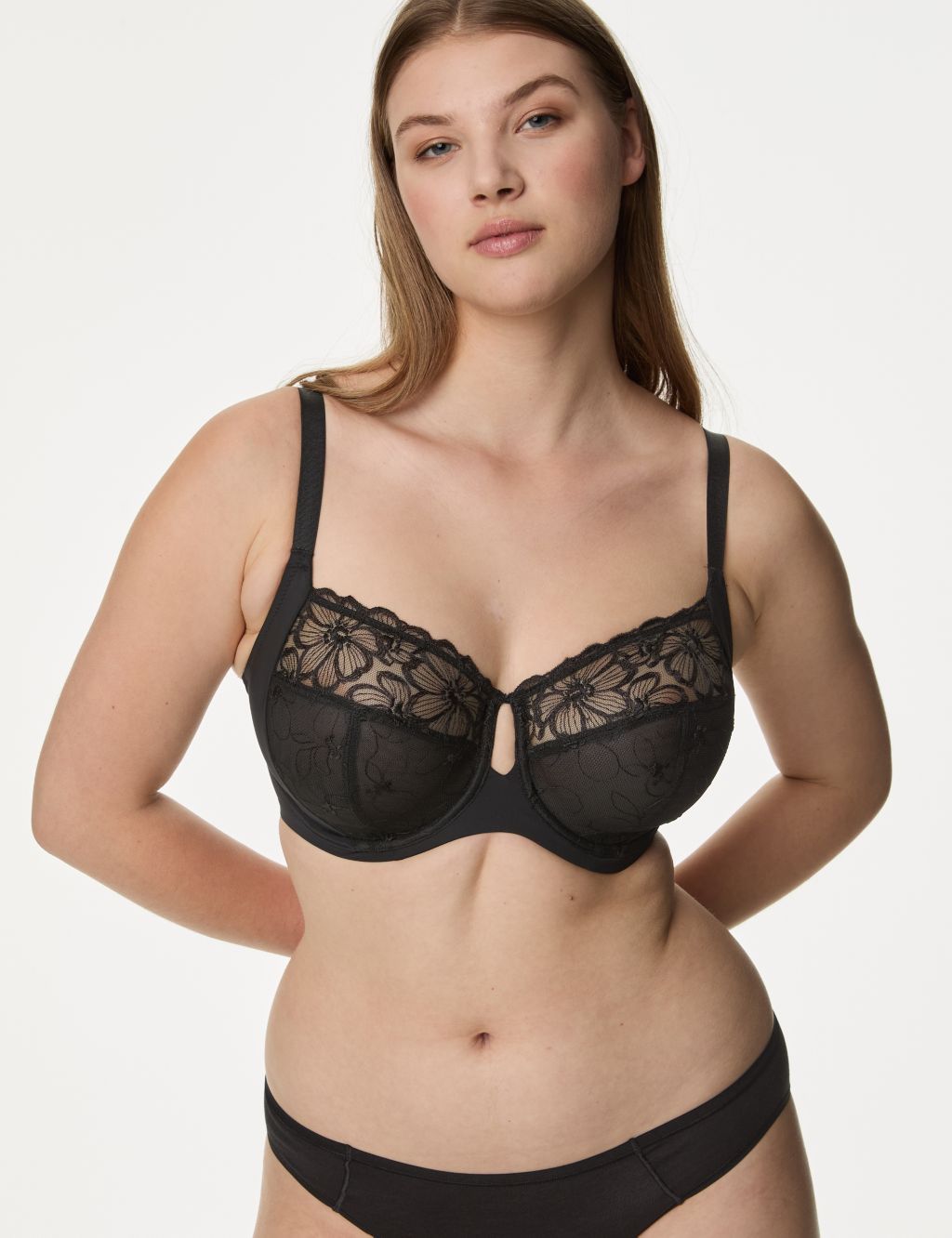 NEW! M&S Marks & Spencer black floral non-padded Maximum/Extra Support bra