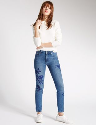 Embroidered Ankle Grazer Girlfriend Jeans, Limited Edition