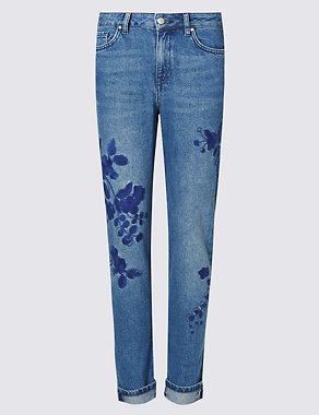 Embroidered Ankle Grazer Girlfriend Jeans Image 2 of 6