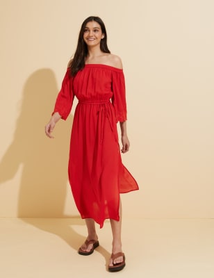 Red bardot summer cheap dress