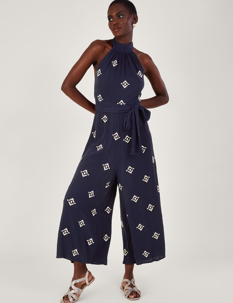 Embroidered Belted Sleeveless Jumpsuit 1 of 5