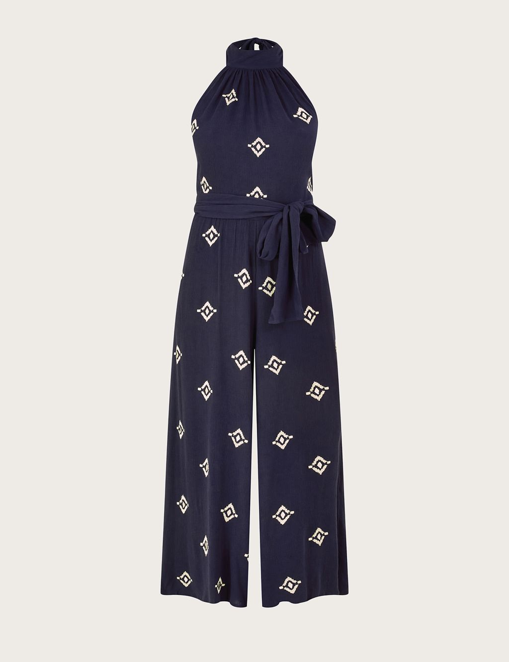 Embroidered Belted Sleeveless Jumpsuit 1 of 5
