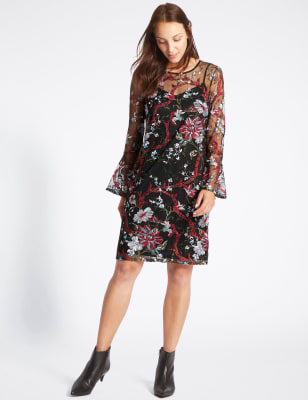 Botanical embroidered mesh outlet dress