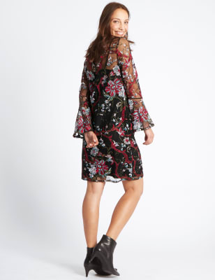 Botanical embroidered cheap mesh dress