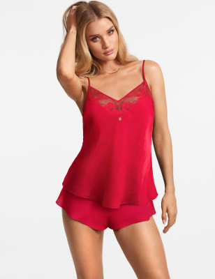 Maison embroidered lace-trimmed silk-blend satin camisole