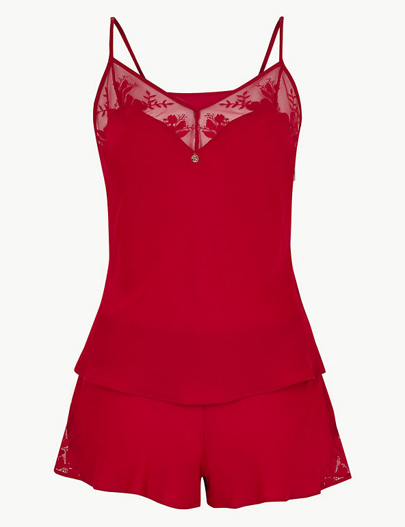 Embroidered Cami & French Knickers Set with Satin, ROSIE