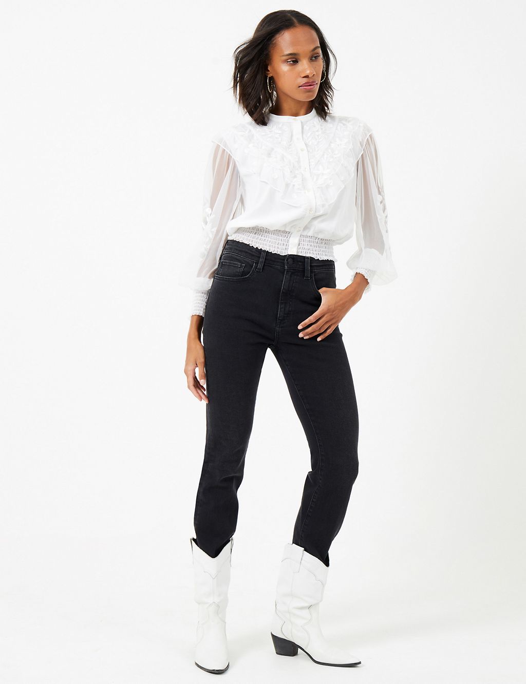 Embroidered Crew Neck Relaxed Blouse 3 of 4