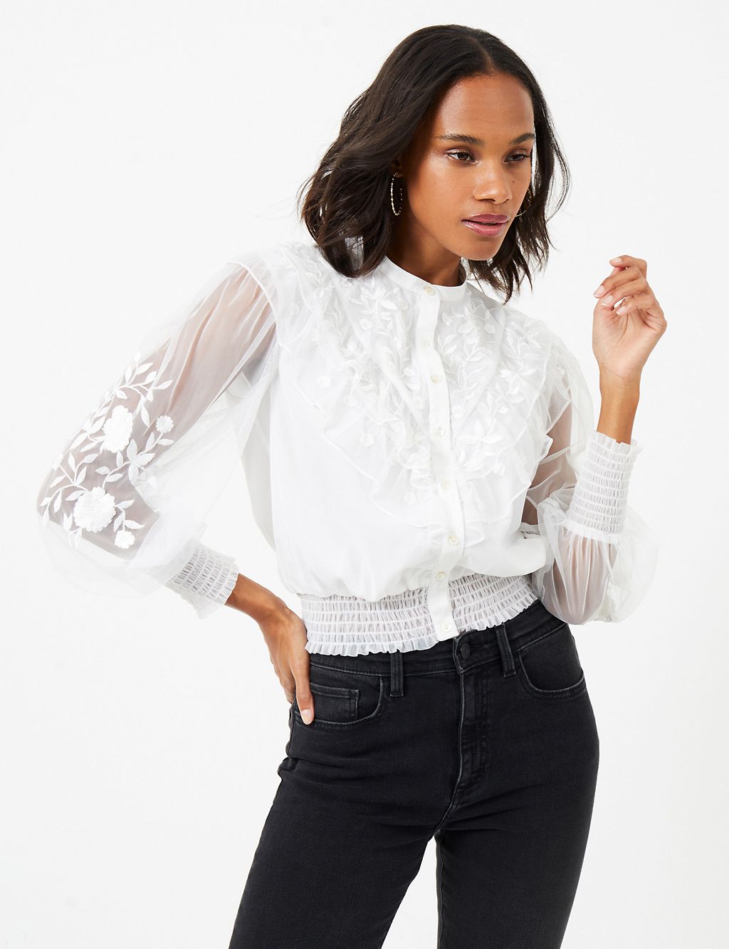 Embroidered Crew Neck Relaxed Blouse 3 of 4
