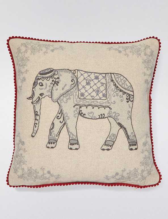 Embroidered Elephant Cushion Image 1 of 2