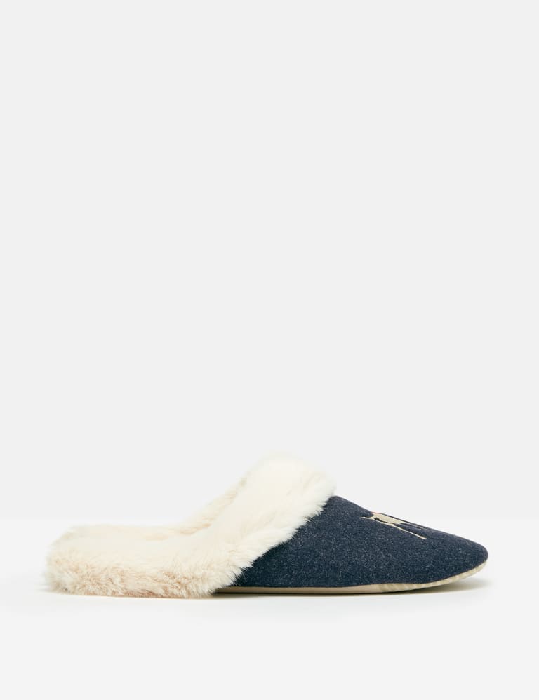 Embroidered Faux Fur Lined Mule Slippers