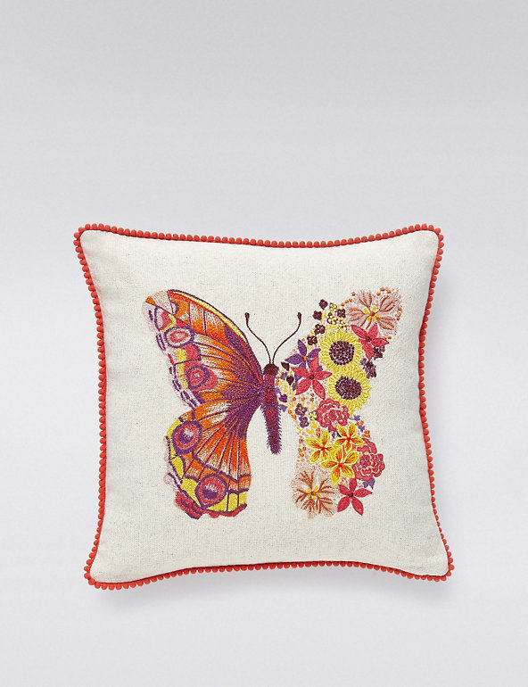 Embroidered Floral Butterfly Cushion Image 1 of 2