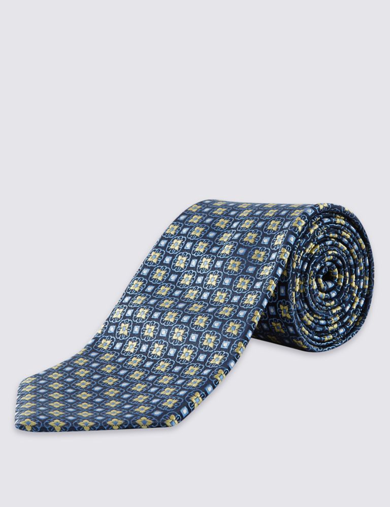 Embroidered Geometric Print Floral Tie 2 of 3