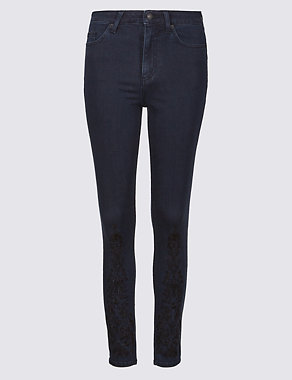 Embroidered Hem Mid Rise Slim Fit Jeans Image 2 of 6