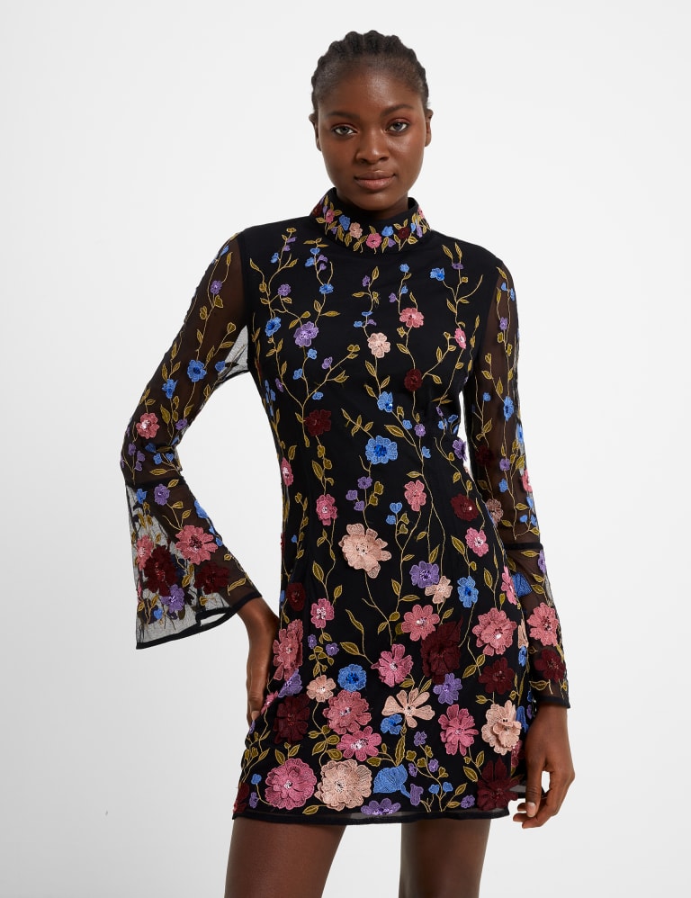 Embroidered High Neck Mini Shift Dress French Connection M S