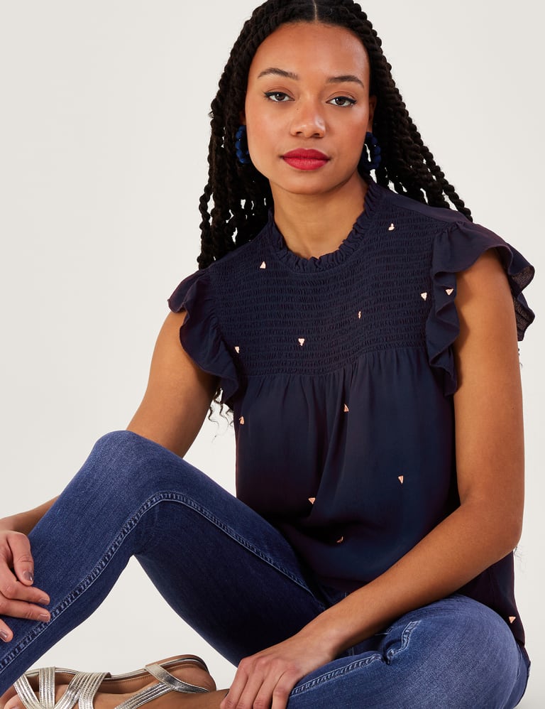 High neck embroidered top online
