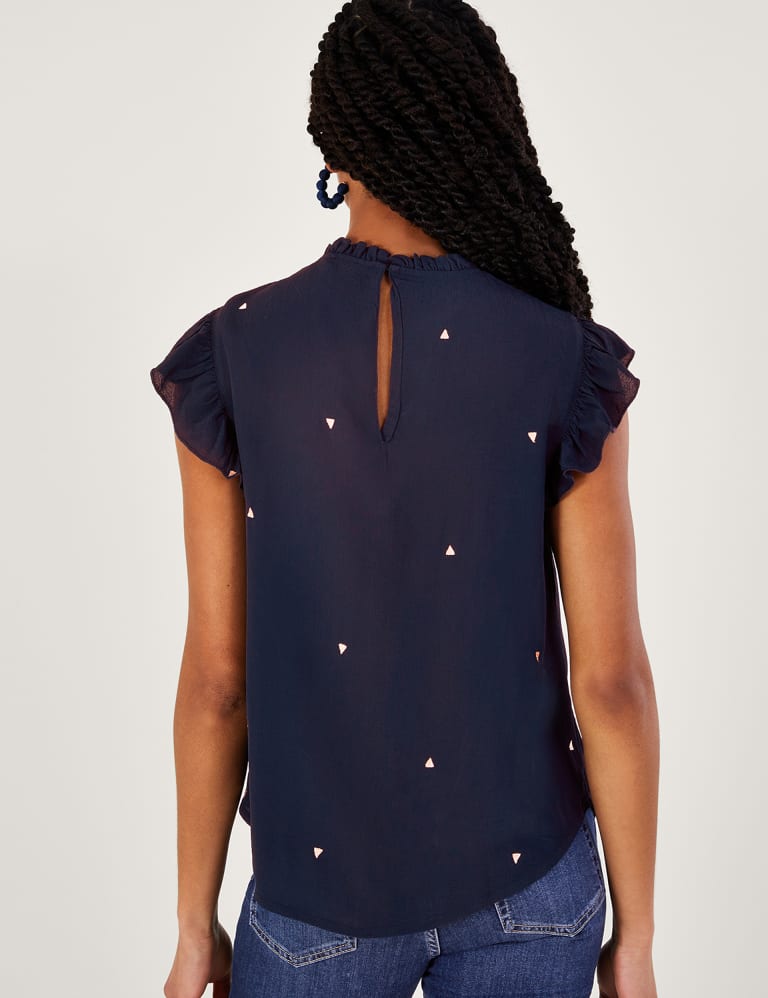 High neck embroidered top sales