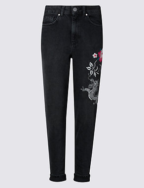 Embroidered High Waist Mom Jeans Image 2 of 6