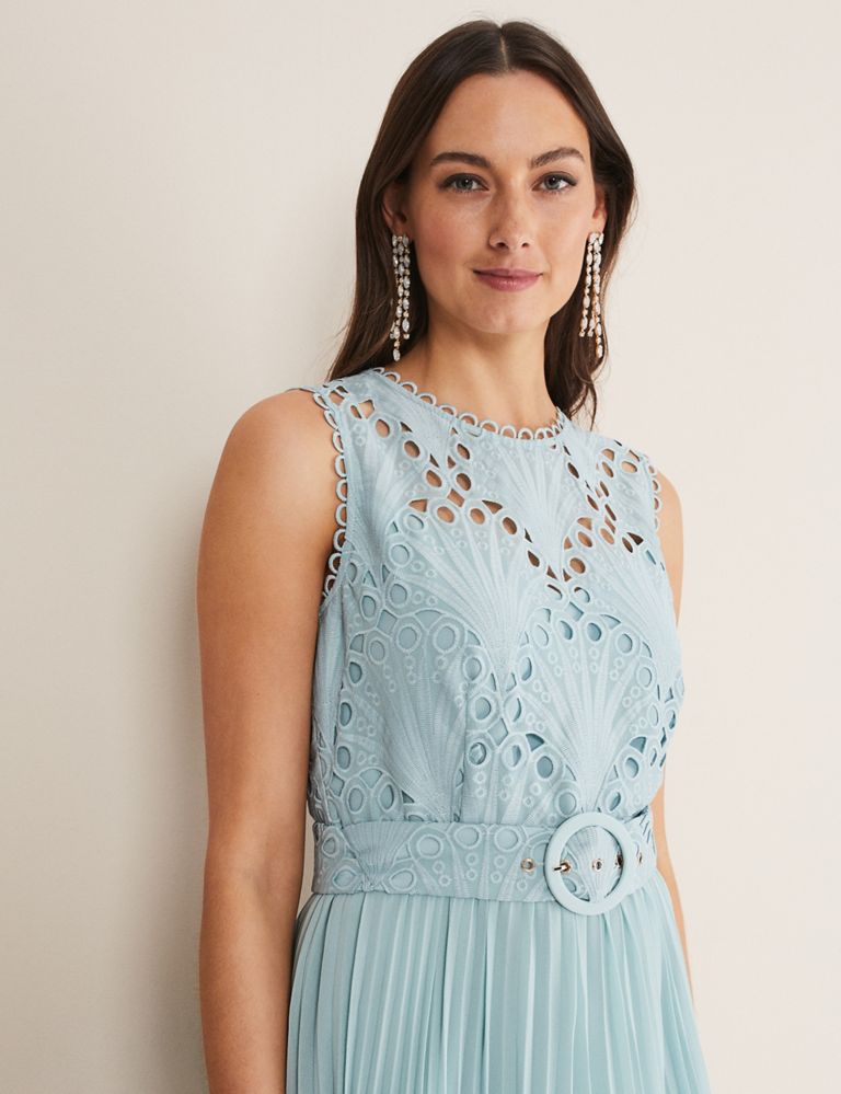 Embroidered Lace Belted Midi Shift Dress 5 of 6