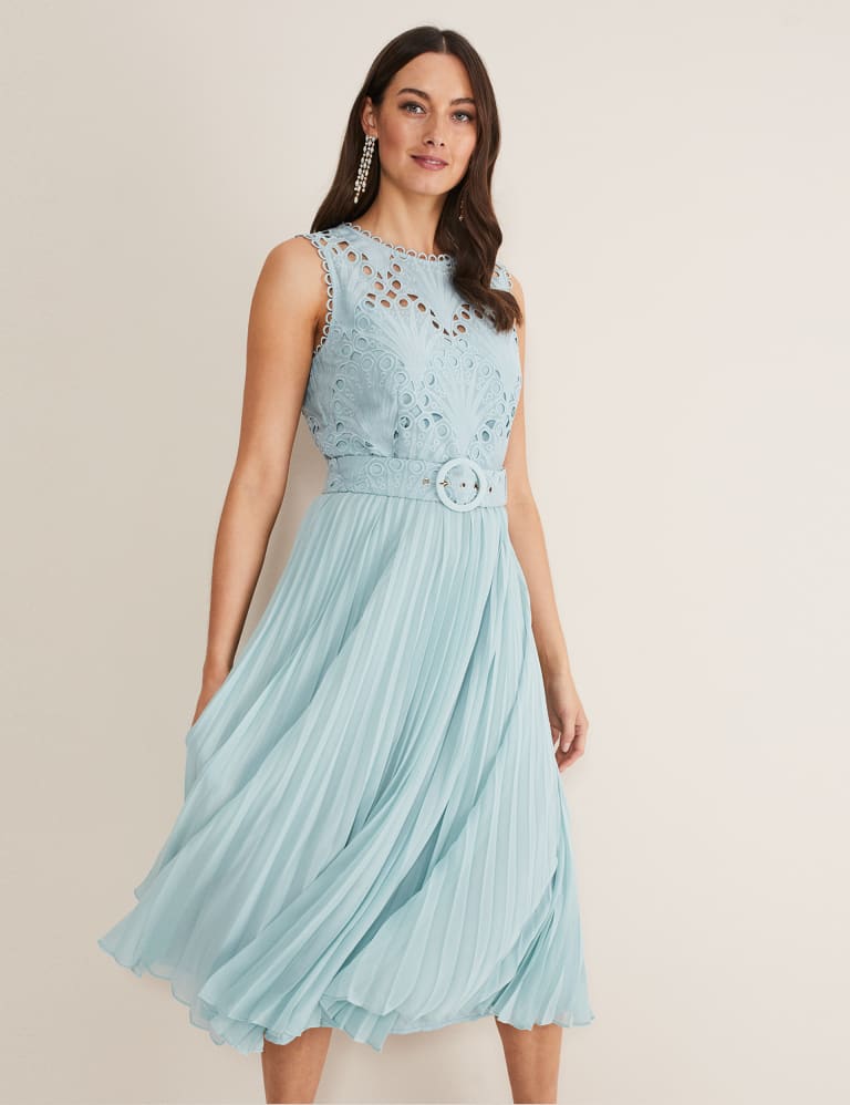 Embroidered Lace Belted Midi Shift Dress 6 of 6