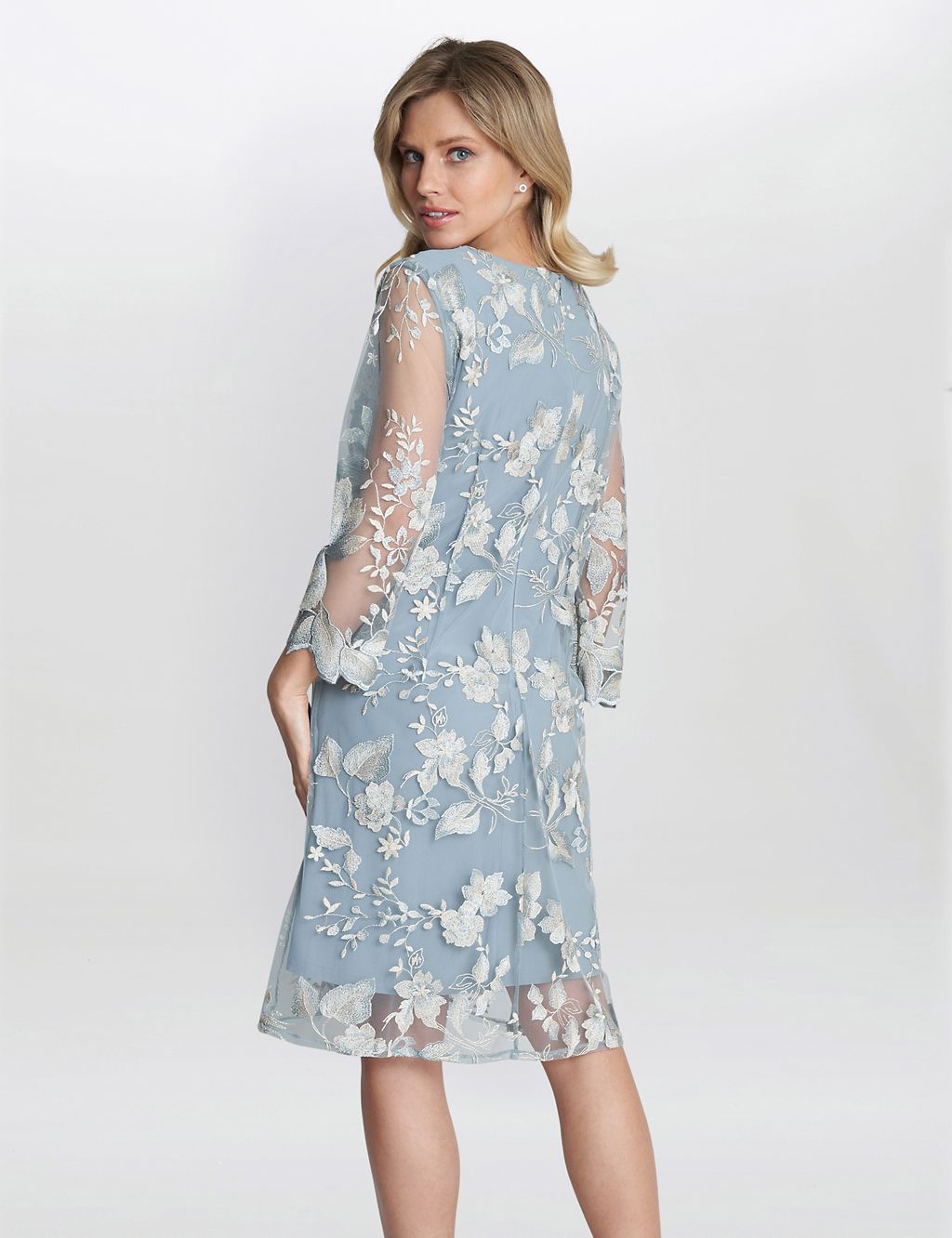 Embroidered Lace Knee Length Shift Dress 2 of 6