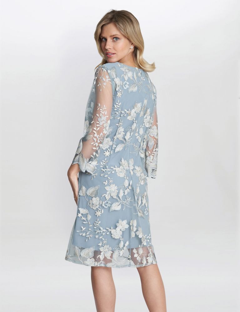 Embroidered Lace Knee Length Shift Dress 3 of 6
