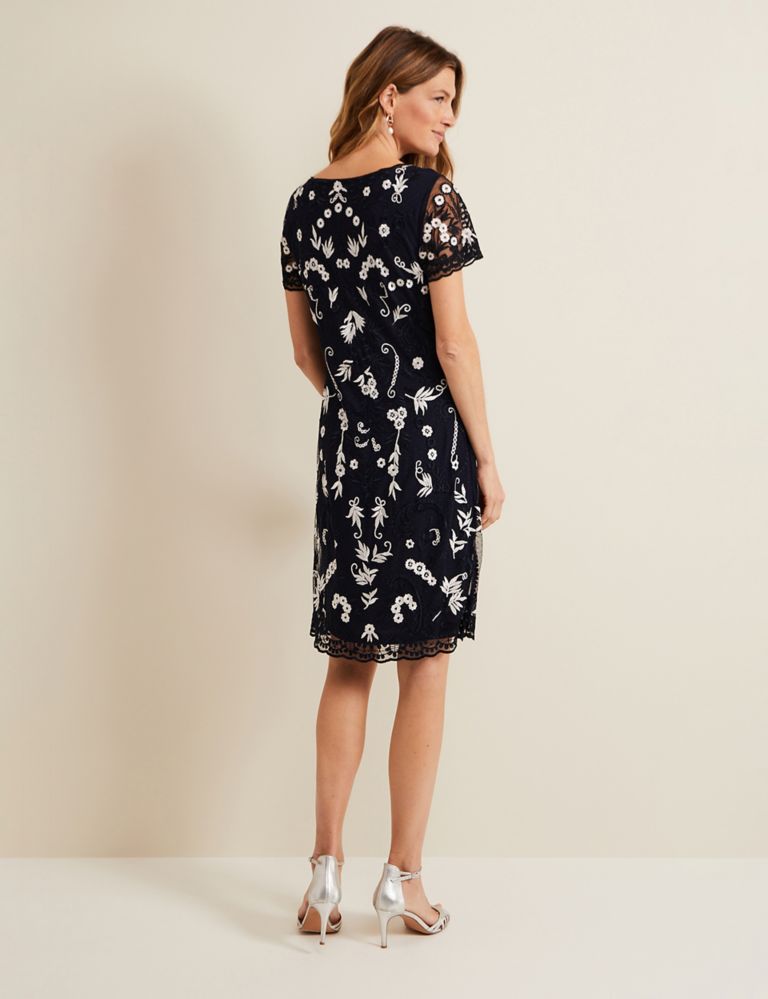 Embroidered Lace Knee Length Shift Dress 3 of 7