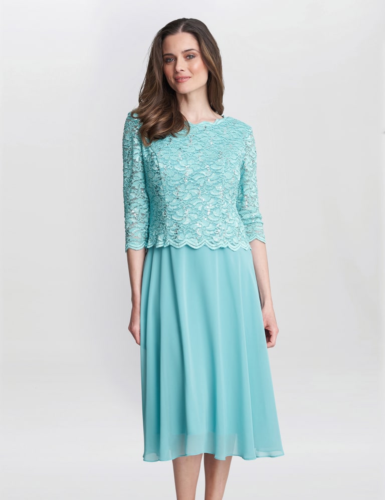 Embroidered Lace Round Neck Midi Swing Dress Gina Bacconi M S