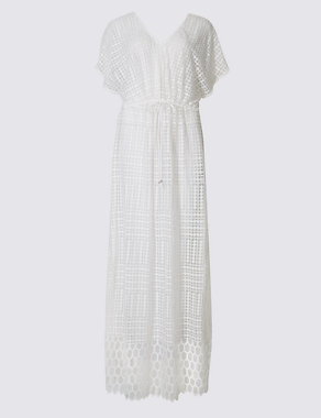 Embroidered Lace Short Sleeve Maxi Kaftan Image 2 of 3
