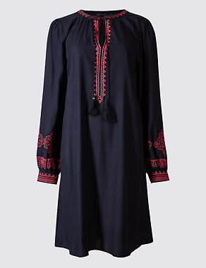 Embroidered Long Sleeve Tunic Dress Image 2 of 5
