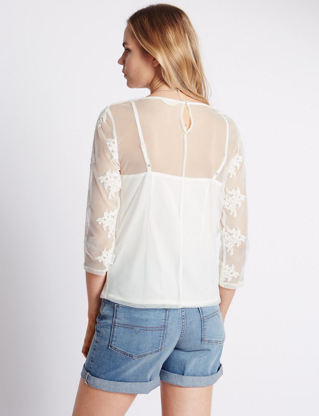 Embroidered Mesh Top with Camisole 2 of 3