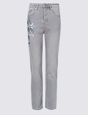 Embroidered Mid Rise Cropped Jeans Image 2 of 6